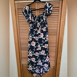 Maternity Blue Floral Off The Shoulder Hi Low Dress